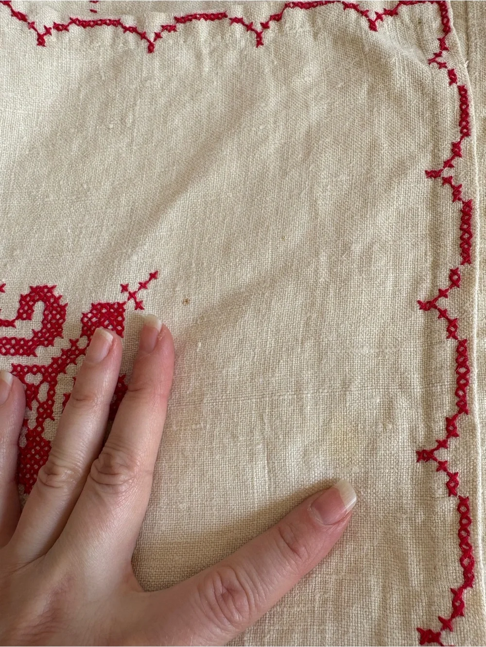 Vintage Red and Cream Embroidered Dining Tablecloth